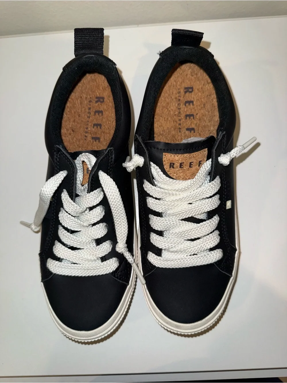Women’s REEF Lay Day Dawn Black Low-Top Casual Sneakers with White Laces